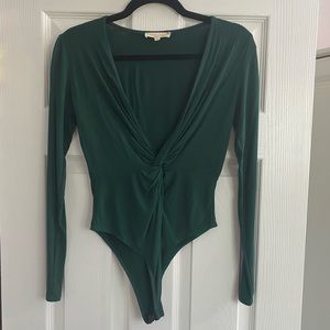 Dark emerald deep V bodysuit